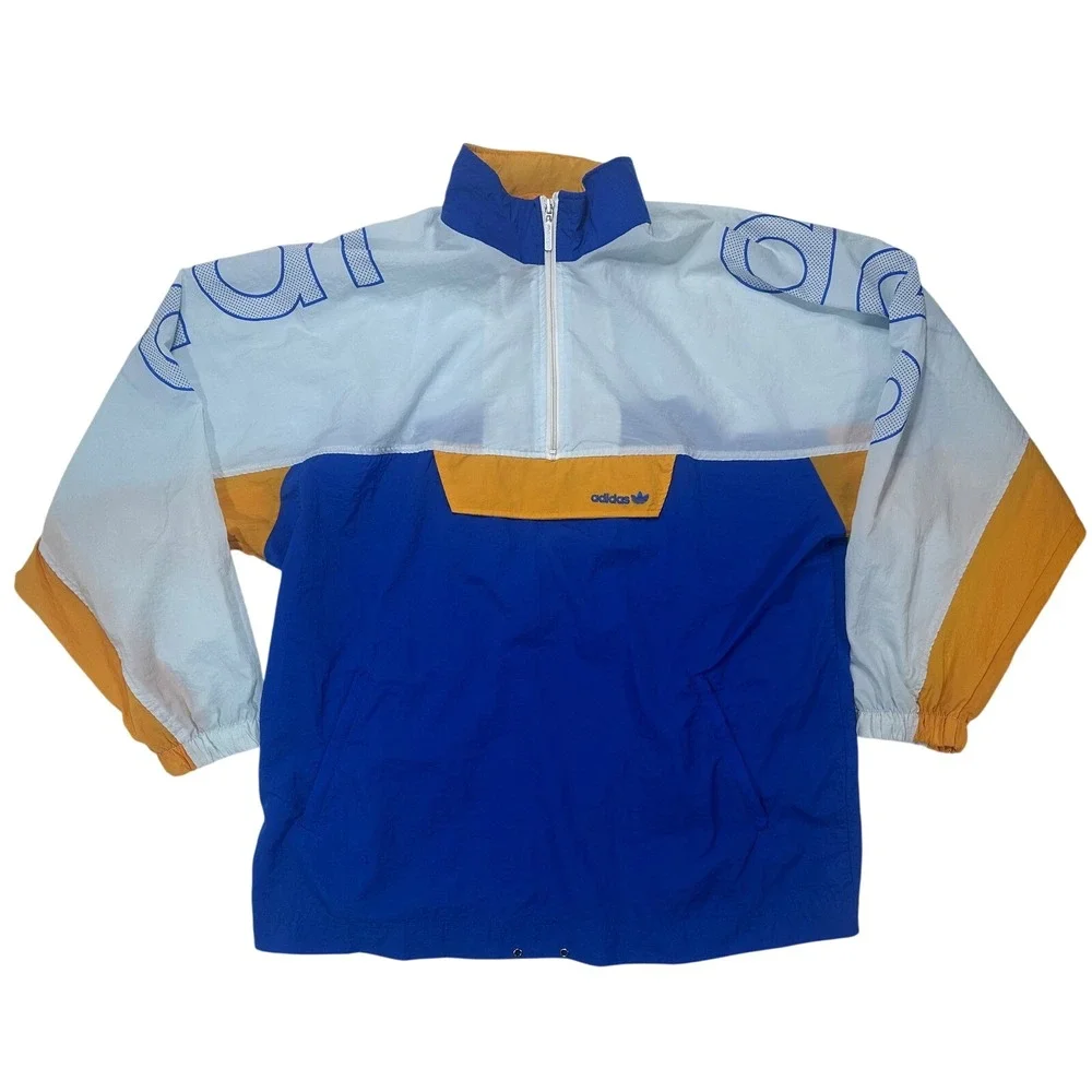 Vintage Adidas Colorblock Track Jacket Windbreaker‎ White Blue Orange Men's Med